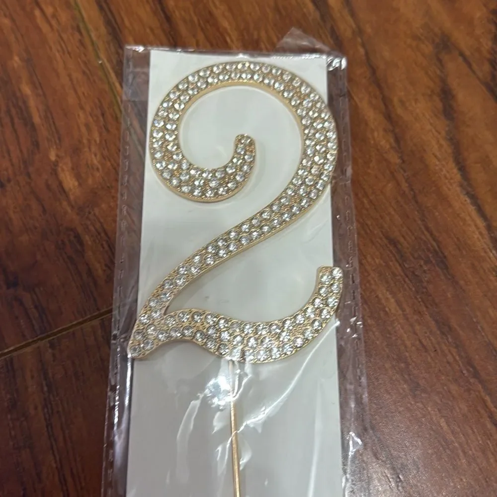 NWT Large Number 2 Birthday Party Supplies Decorations Cake Topper Bling